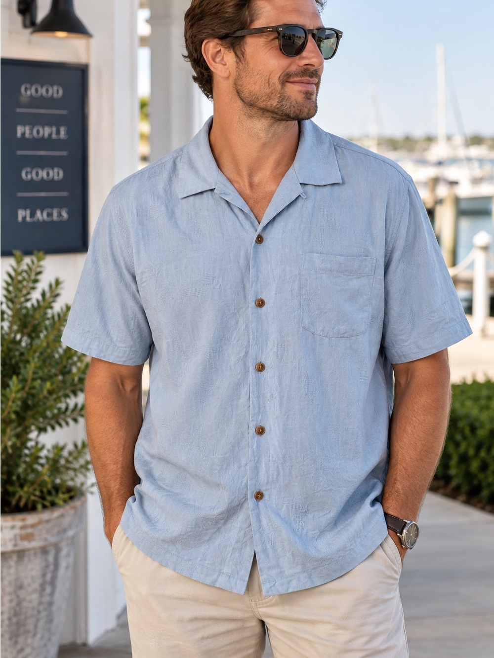 Tommy Bahama 100% Silk Blue Original Fit Camp Shirt Men’s Large